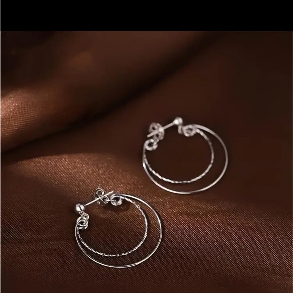 Elegant 925 Sterling Silvery Double-Layer Twist Hoop Earrings for Women-Small